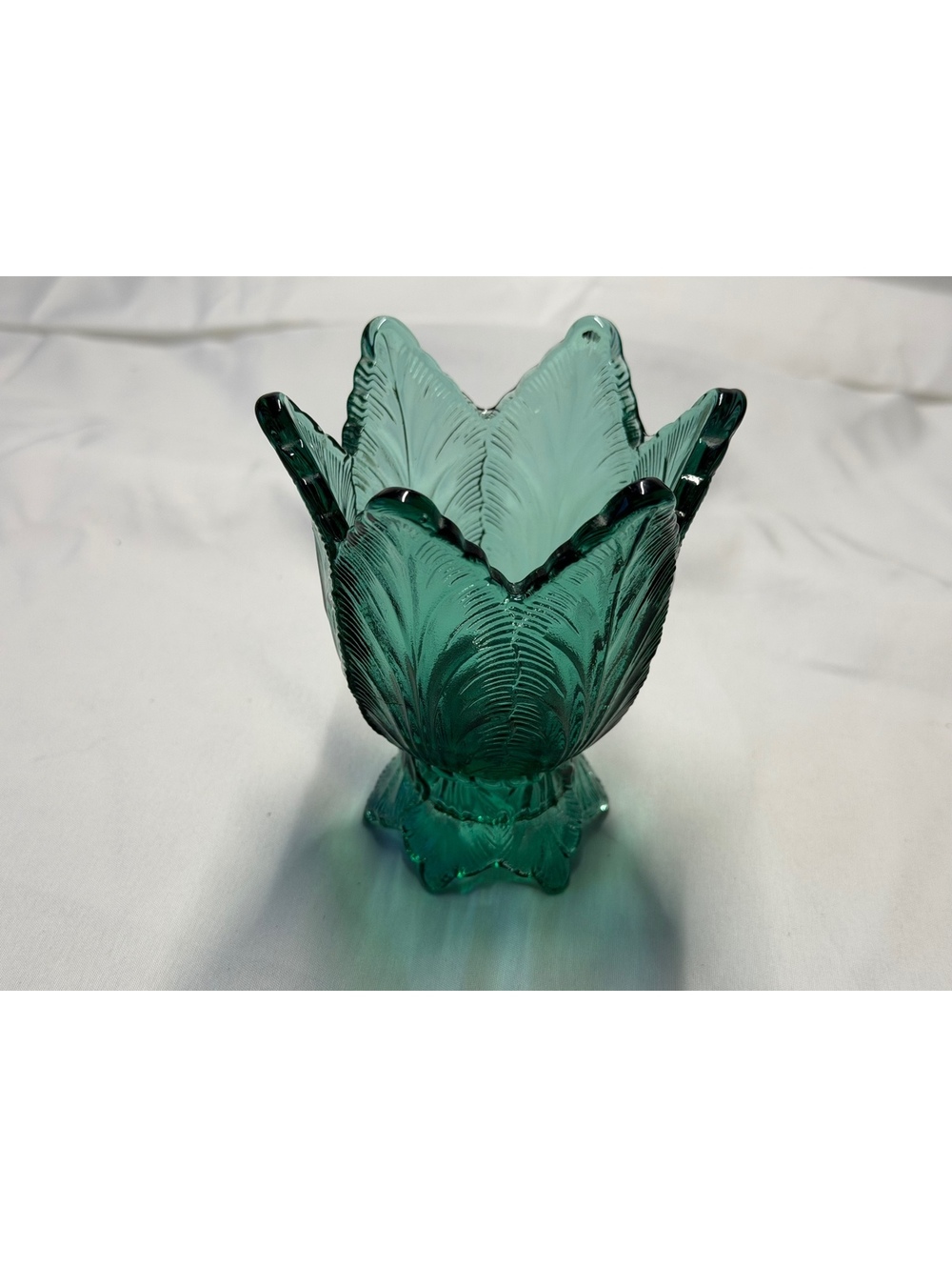 Fenton Emerald Green Leaf Panels Reversible Votive Candle Holder Vase 4”